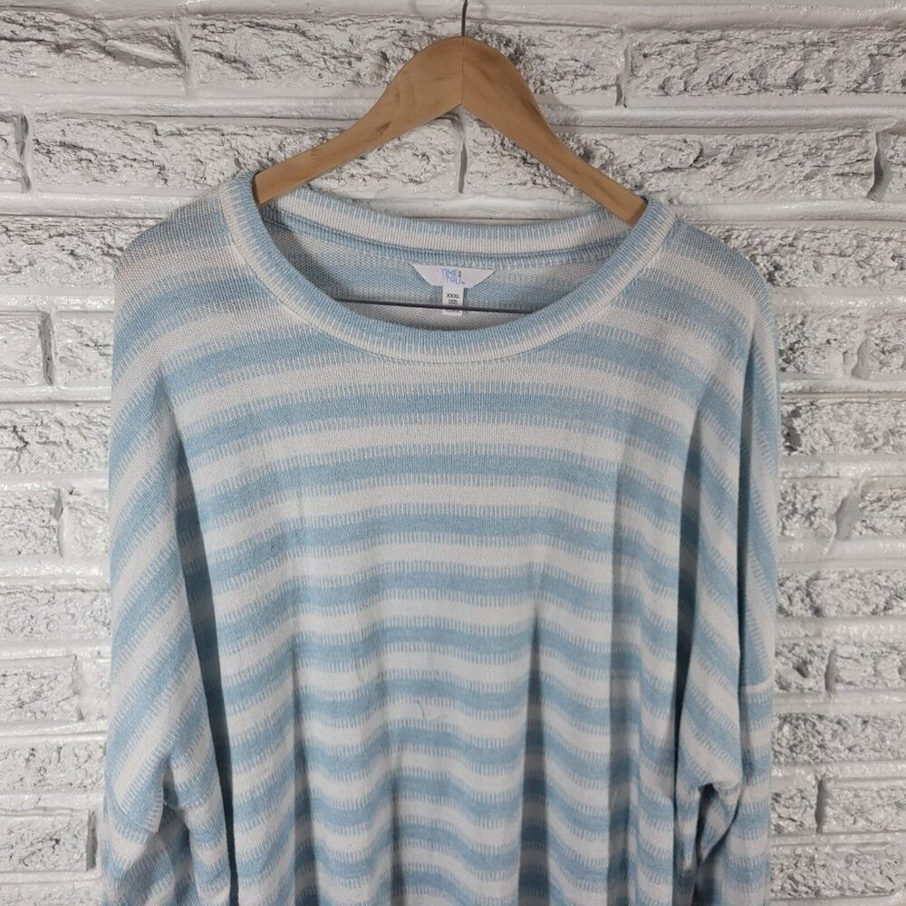 Time Tru Womens Sweater XXXL 22 Plus Long Sleeve Blue Stripe STR120XE - Picture 3 of 10